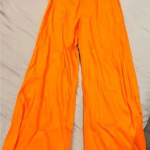 Vibrant Orange Wide-Leg Linen Pants